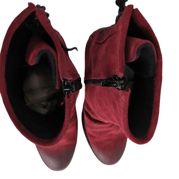 Bos & Co Barlow Women's 8-8.5 Red Suede 3" Heel Ankle Boots Back Tie, Side Zip - Picture 8 of 9